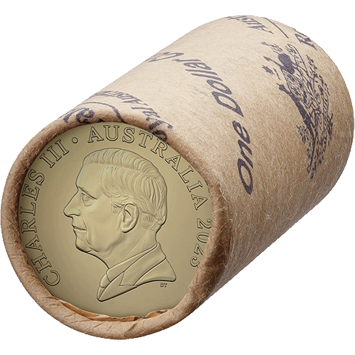 2023 $1 King Charles III Effigy - Non-Premium Roll Heads/Heads or Tails/Tails RAM Roll Circulating Coin Al/Br Coloured Circulating Mint Roll