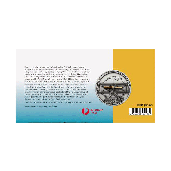 2024 Around Australia Flights 100 Years Limited Edition Medallion & Stamp Cover PNC Black