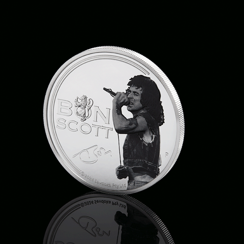 2024 $1 Bon Scott 1oz Silver Proof Coloured Coin Mood Shot