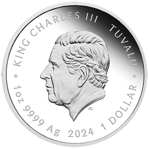 2024 $1 Bon Scott 1oz Silver Proof Coloured Coin Obverse