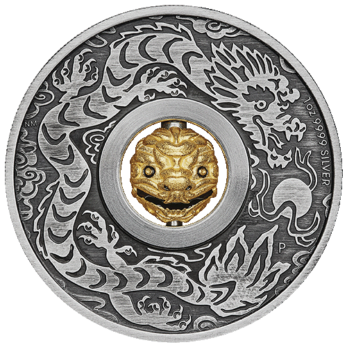 2024 $1 Year of the Dragon Rotating Charm 1oz Silver Antiqued Coin