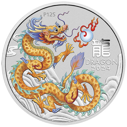 2024 $1 Year of the Dragon Silver Golden Coloured 1oz Silver World Money Fair - ANA Special