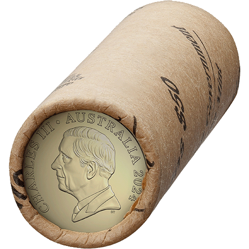 2024 $2 King Charles III Effigy - Premium Roll Heads/Heads or Tails/Tails RAM Roll Circulating Coin Al/Br Coloured Circulating Mint Roll Heads on Edge