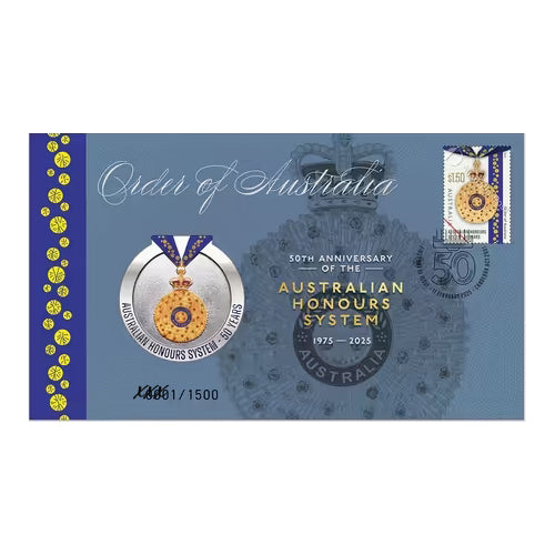 2025 50th Anniversary of the Australian Honours System Medallion & Stamp Cover PNC