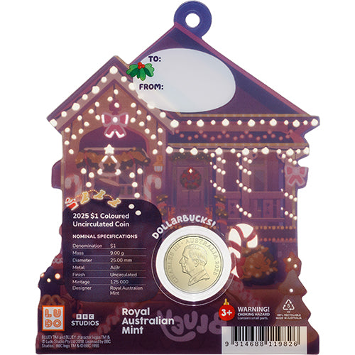 2025 $1 Bluey Christmas Coloured Uncirculated Al/Br Coin in Card