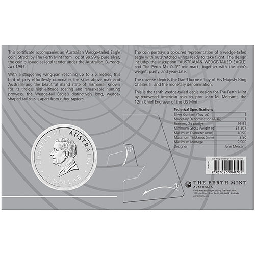 2025 $1 Australian Wedge Tailed Eagle 1oz Silver Coloured Coin in Card
