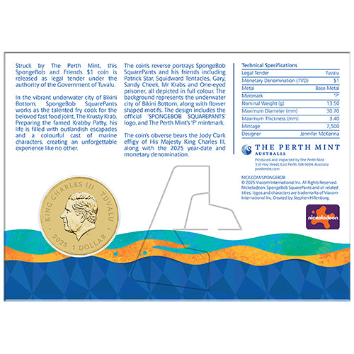 2025 $1 SpongeBob SquarePants & Friends Collector Coin in Card Back