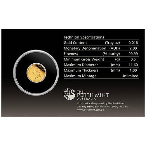2025 $2 Mini Roo 0.5gm Gold Proof Coin in Card
