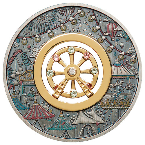 2025 $2 Ferris Wheel 2oz Silver Antiqued Coloured Coin