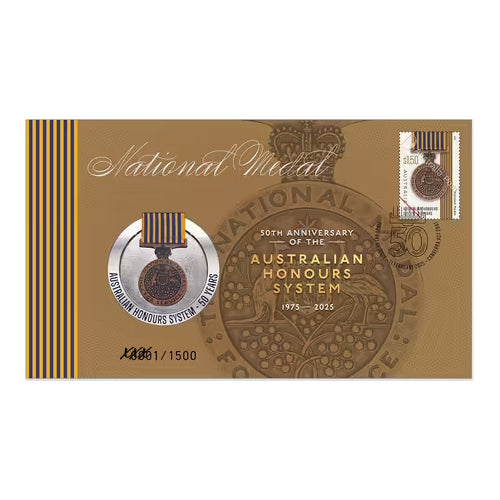 2025 50th Anniversary of the Australian Honours System Medallion & Stamp Cover PNC