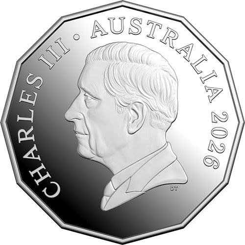 2026 50c First Television Broadcast 70th Anniversary Coloured Silver Proof Coin Obverse