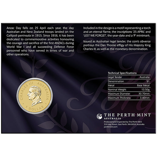 2026 $1 ANZAC Day Uncirculated Coin in Card Back