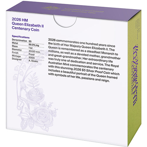 2026 $5 HM Queen Elizabeth II Centenary of Birth 1oz Fine Silver Proof Coin