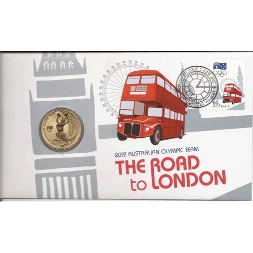 2012 $1 Australian Olympic Team The Road to London Coin & Stamp Cover PNC