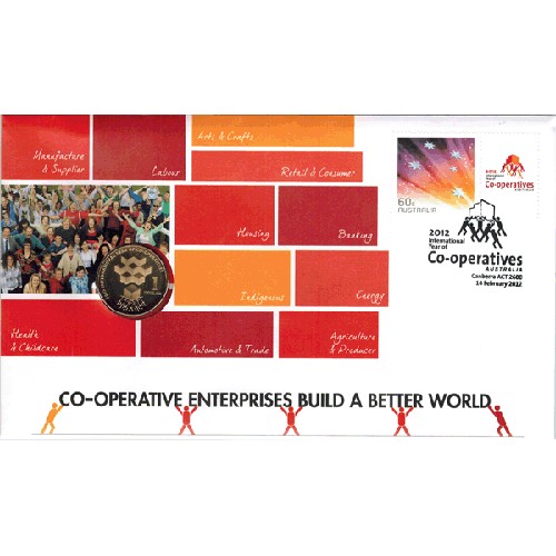 2012 $1 International Year of Co-Operatives Coin & Stamp Cover PNC