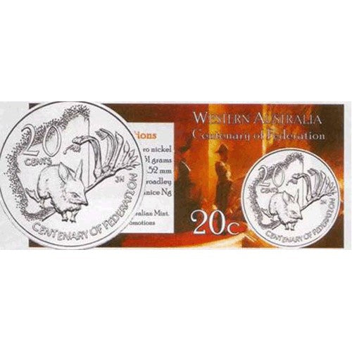 2001 20c Western Australia Centenary of Federation Unc Coin in Pack