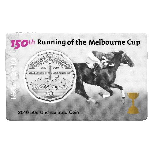 2010 50c 150th Anniversary of the Melbourne Cup Uncirculated Coin in Card