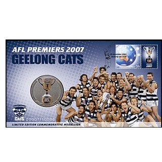 2007 AFL Premiers Geelong Cats Limited Edition Stamp & Medallion Cover PNC