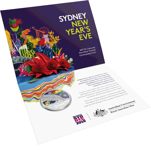 2017 $1 Sydney New Year's Eve Coloured Fine Silver Frosted Uncirculated Coin
