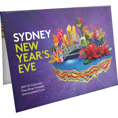 2017 $1 Sydney New Year's Eve Coloured Fine Silver Frosted Uncirculated Coin