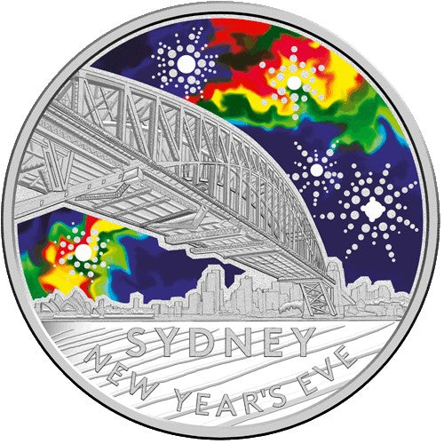 2017 $1 Sydney New Year's Eve Coloured Fine Silver Frosted Uncirculated Coin