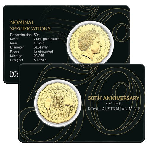 2015 50c 50th Anniversary of The Royal Australian Mint Gold Plated Coin