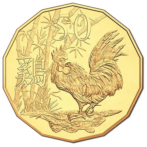 2017 50c WMF Gold Plated Year of the Rooster Tetra-Decagon Coin in Card