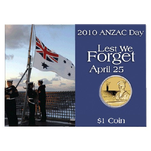 2010 $1 ANZAC Day Royal Australian Navy Unc Coin in Card