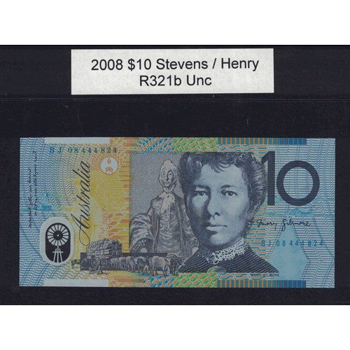 2008 $10 R321b Stevens  / Henry General Prefix Uncirculated Polymer Australian Banknote