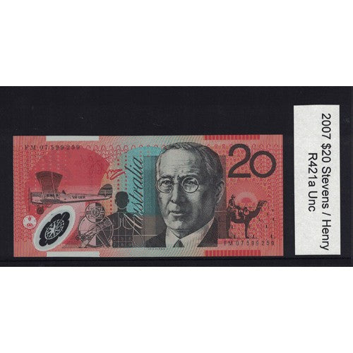 2007 $20 R421a Stevens  / Henry General Prefix Uncirculated Polymer Australian Banknote