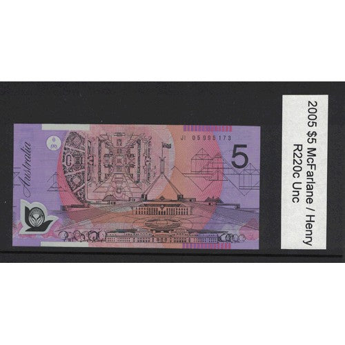2005 $5 R220c Macfarlane / Henry General Prefix Uncirculated Polymer Australian Banknote