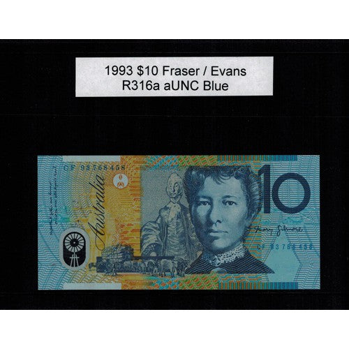 1993 $10 R316a Fraser / Evans General Prefix aUNC Polymer Australian Banknote