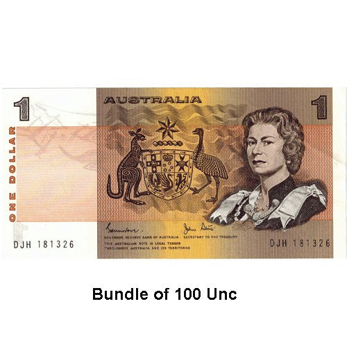 1982 $1 R78 Johnston / Stone General Prefix Bundle 100 x Unc Paper Australian Banknote