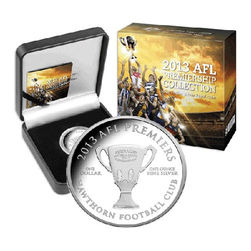 2013 $1 AFL Premiers Hawthorn Hawks Silver Proof Coin