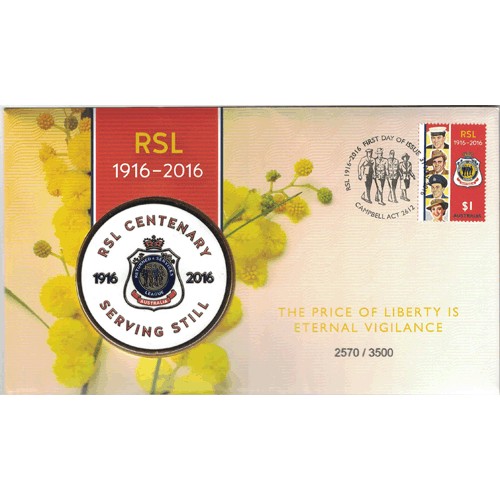 2016 RSL Centenary 1916 - 2016 Limited Edition Medallion Cover PNC
