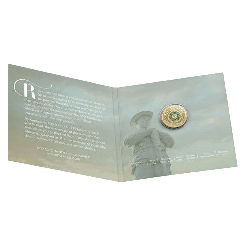 2017 $2 Remembrance Day C Mintmark Uncirculated Coin in RAM Card