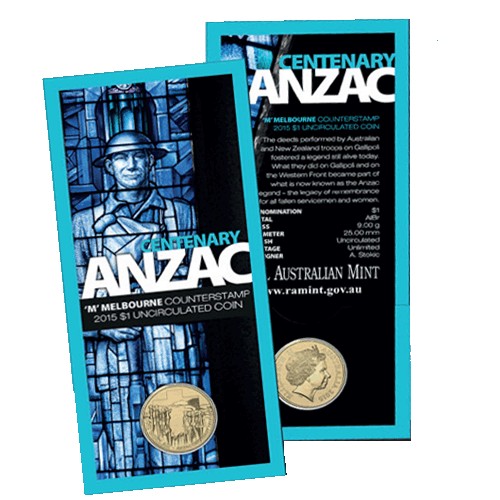 2015 $1 ANZAC Centenary M Counterstamp Uncirculated Coin in Card