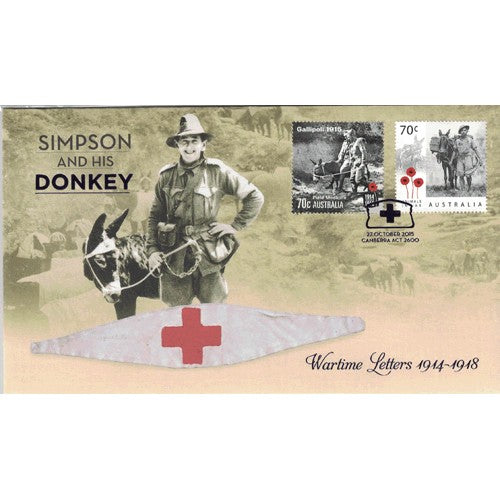 2015 Simpson & his Donkey - Wartime Letter 1914-1918 Prestige FDC