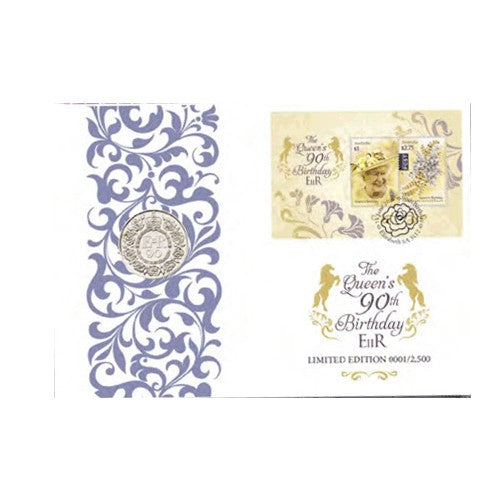 2016 £5 GB Queens 90th Birthday Prestige Coin & Stamp Cover PNC