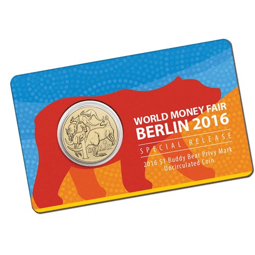 2016 $1 WMF Buddy Bear Privy Mark Unc Coin in RAM Card