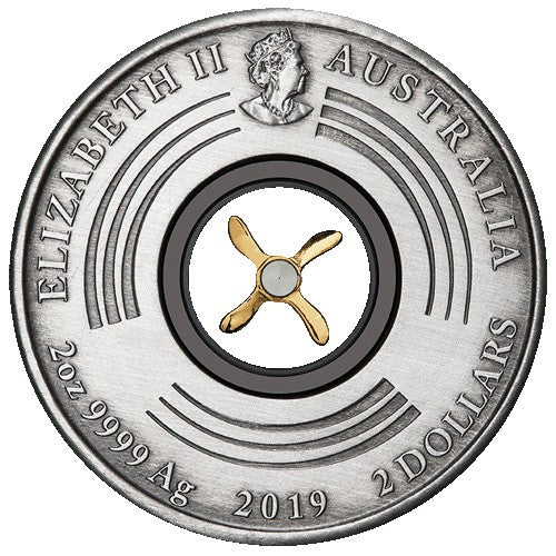 2019 $2 100th Anniversary of the First Flight England to Australia 2oz Silver Antiqued Coin