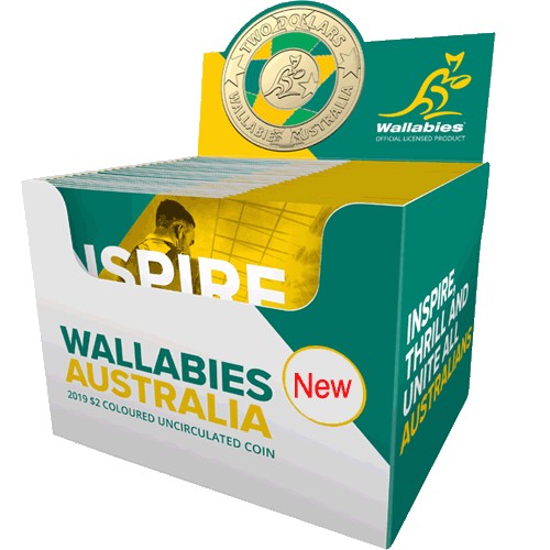 2019 $2 Wallabies - Rugby Australia Al/Br Coloured Uncirculated Coin in RAM Card