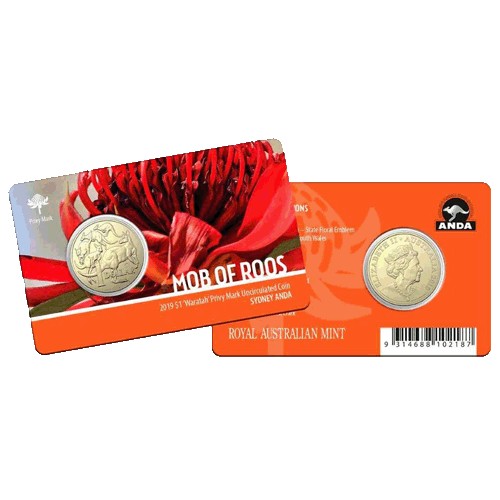 2019 $1 ANDA Sydney Money Expo Mob of Roos Waratah Privy Mark Al/Br Coin in Card