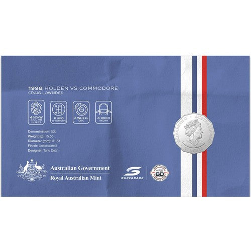 2021 50c Supercars Holden COmmodore VS 1998 Craig Lowndes Coin & Stamp Cover PNC