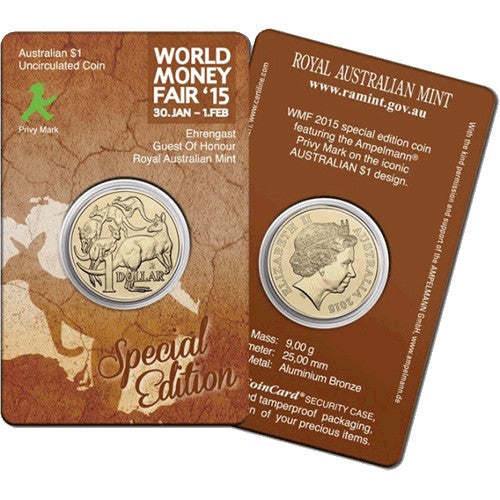 2015 $1 Mob of Roos World Money Fair Ampelmann Privy Mark Unc Coin in Card