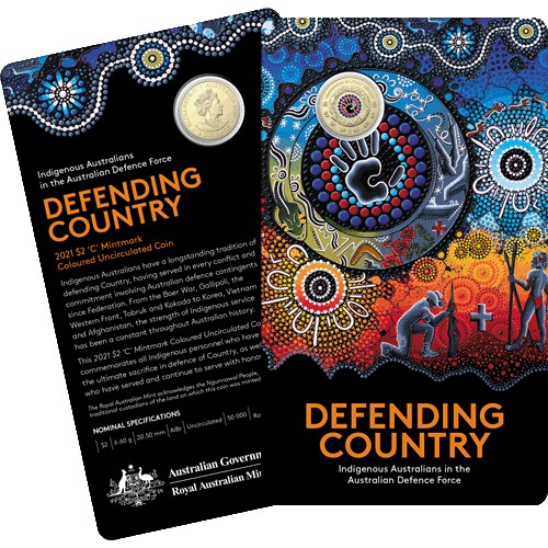2021 $2 Indigenous Service Al/Br C Mintmark Coloured Coin in RAM Card