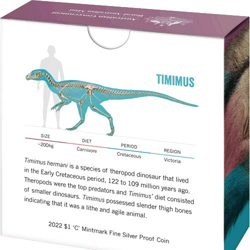 2022 $1 Australian Dinosaurs - Dinosaurs Down Under C Mintmark Silver Proof Coin