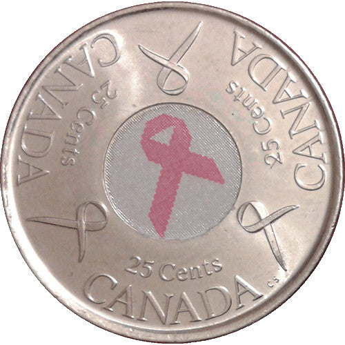 2006 Canada 25c Pink Ribbon Uncirculated Coin in 2x2