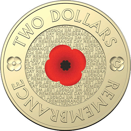 2022 $2 Remembrance Red Poppy 10th Anniversary Al/Br C Mintmark Coloured Uncirculated Coin