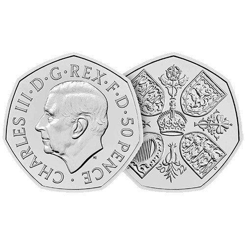 2022 GB 50p King Charles Queen Elizabeth II Tribute Brilliant Uncirculated Coin